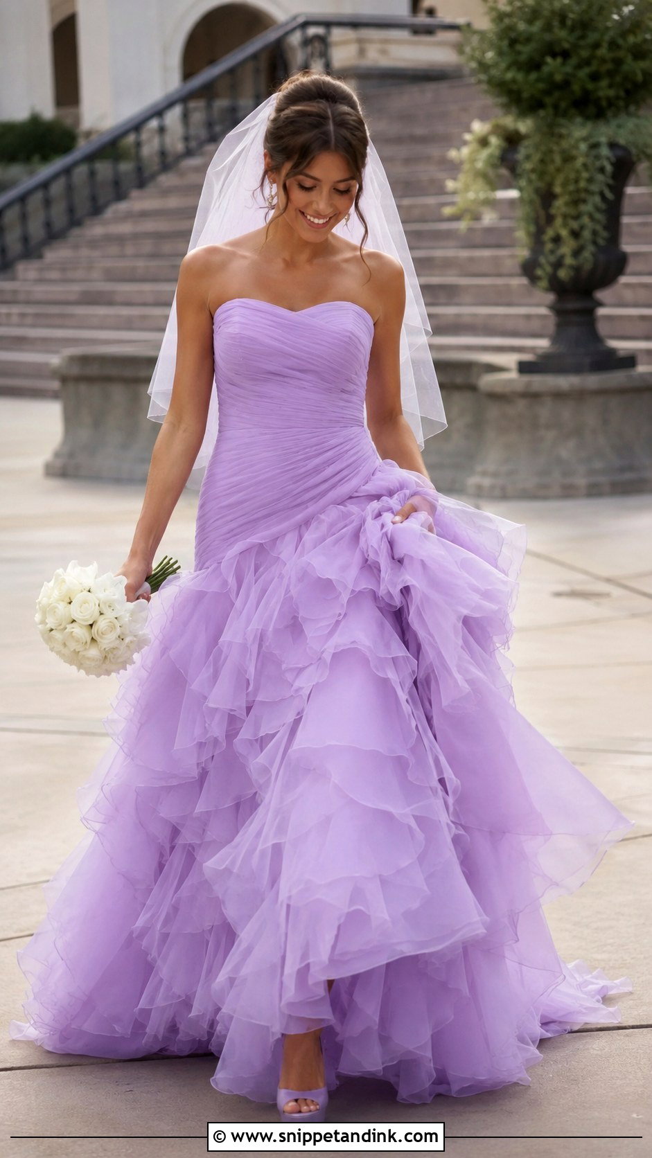 Lilac Tiered Ruffle Wedding Dress - Snippet and Ink - 20 Lilac Wedding Dresses