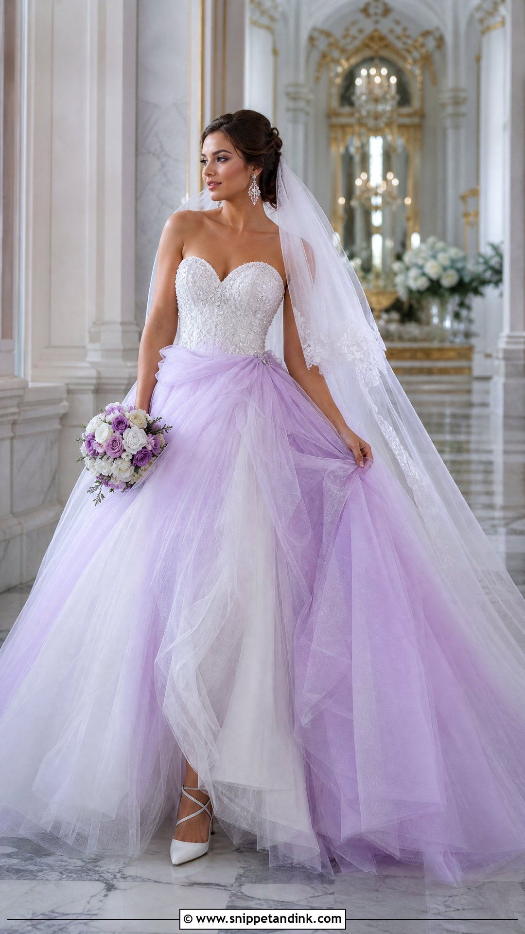 Lilac Tulle and White Princess Wedding Dress - Snippet and Ink - 25 Purple and White Wedding Dress Ideas