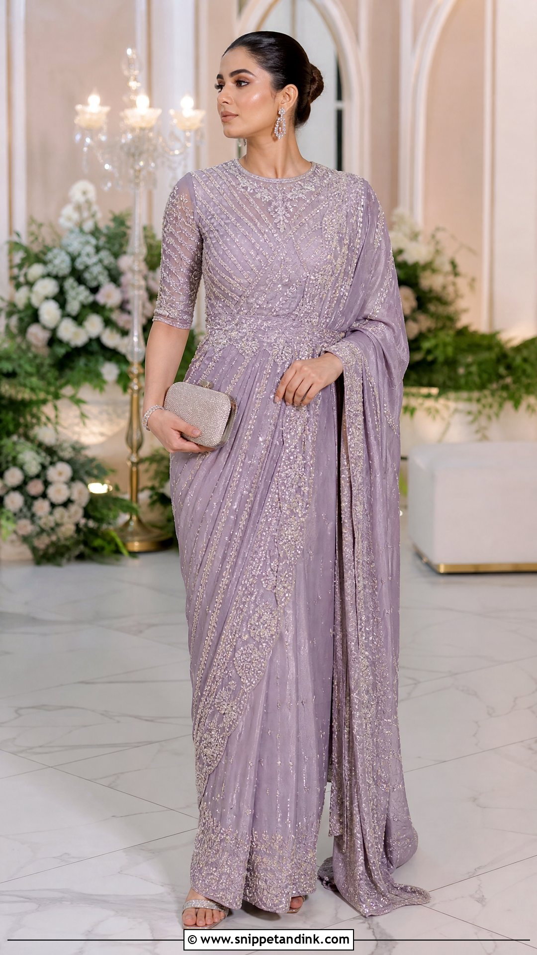 Lilac Walima Dress With Draped Saree Gown - Snippet and Ink - 25 Walima Dress for Bride Sister Ideas