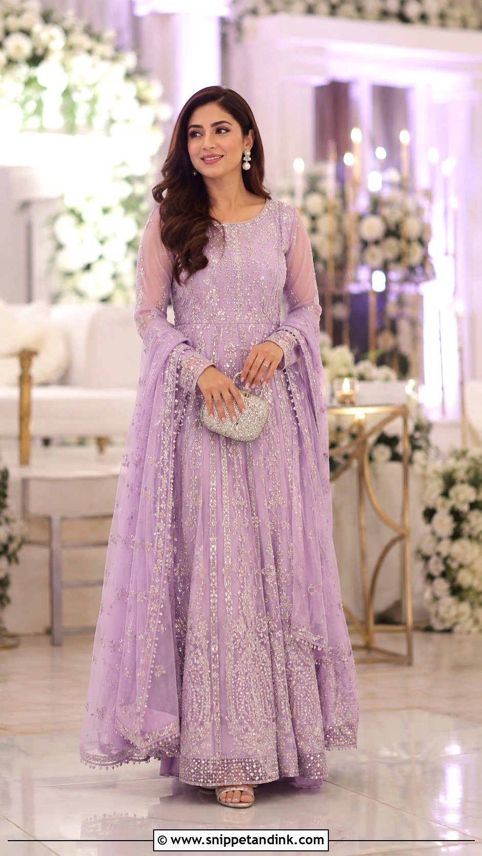 Lilac Walima Maxi Outfit - Snippet and Ink - 30 Pakistani Wedding Outfits Sisters
