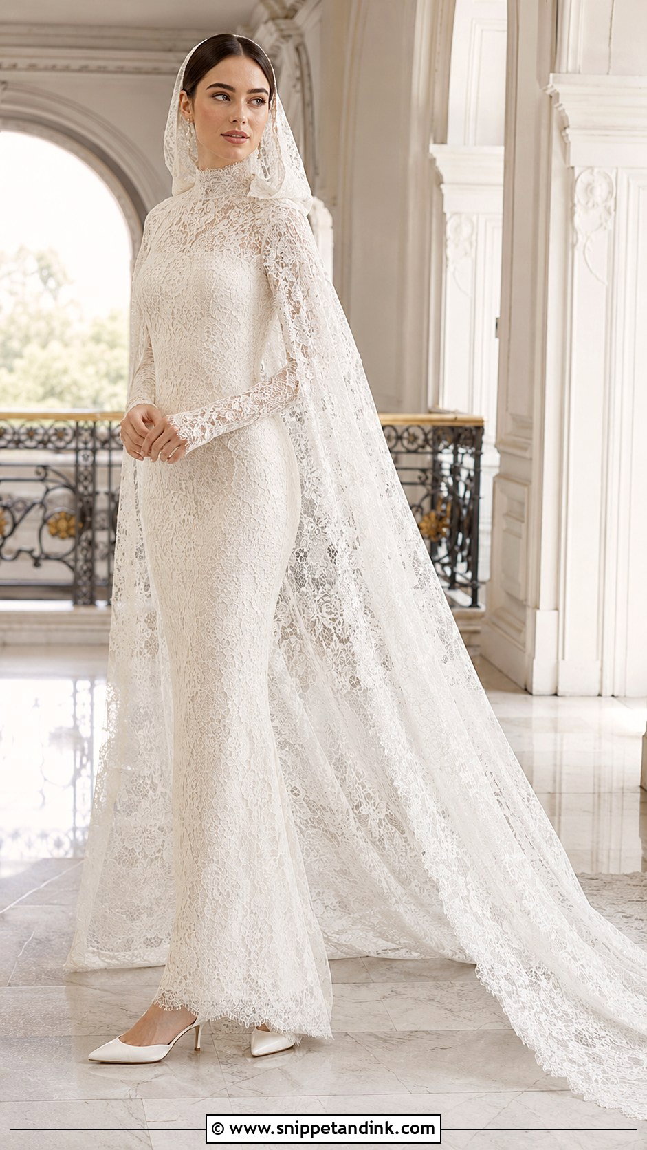 Lily Collins Cathedral Cape Wedding Dress - Snippet and Ink - 30 Lily Collins Wedding Dress Ideas