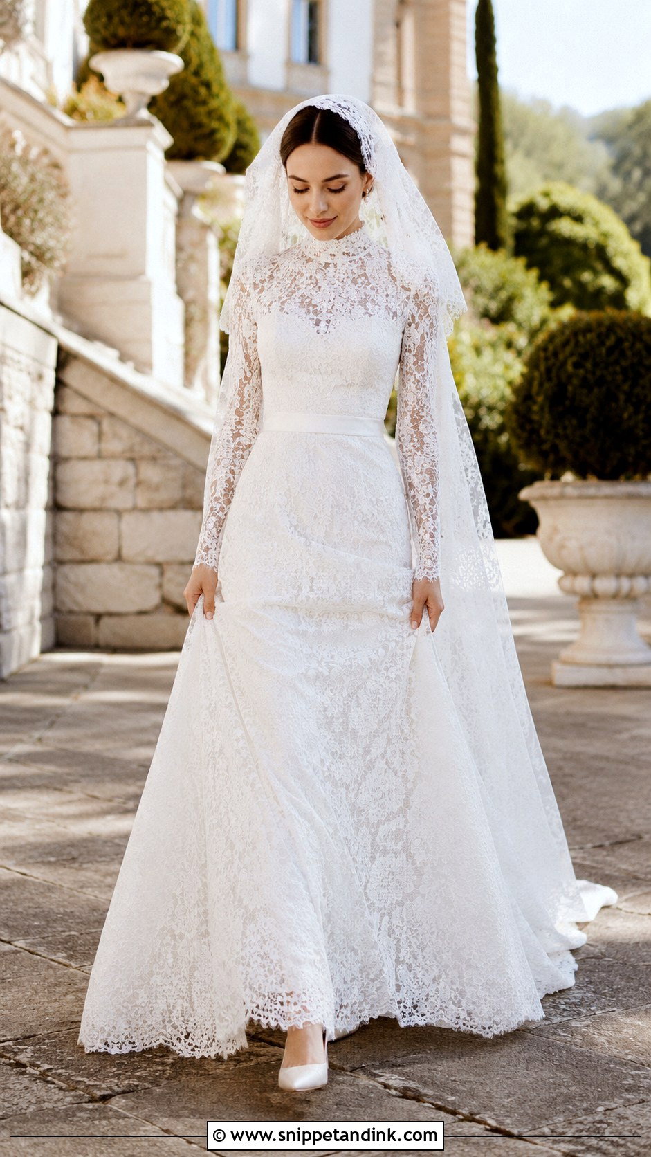 Lily Collins High Neck Lace Wedding Dress - Snippet and Ink - 30 Lily Collins Wedding Dress Ideas