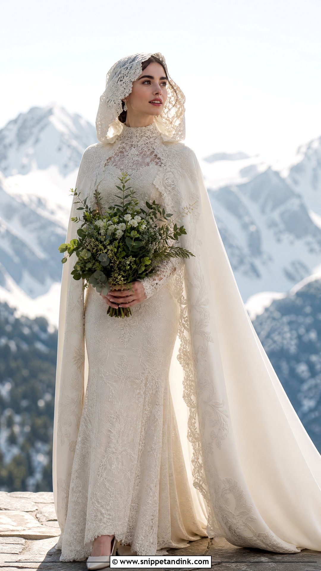 Lily Collins Hooded Wedding Cape - Snippet and Ink - 20 Celeb Wedding Dress Ideas