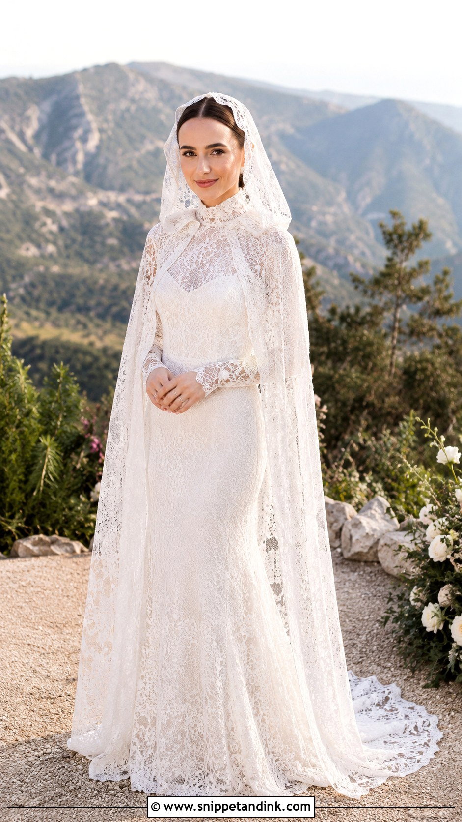 Lily Collins Lace Hood Wedding Dress - Snippet and Ink - 30 Lily Collins Wedding Dress Ideas
