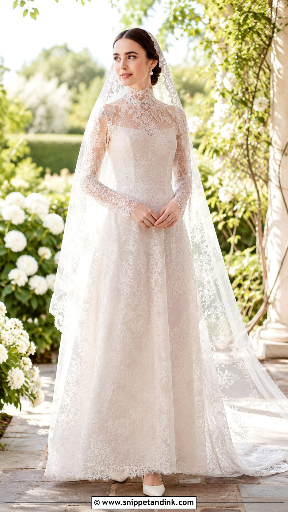 Lily Collins Lace Wedding Dress With Veil - Snippet and Ink - 30 Lily Collins Wedding Dress Ideas