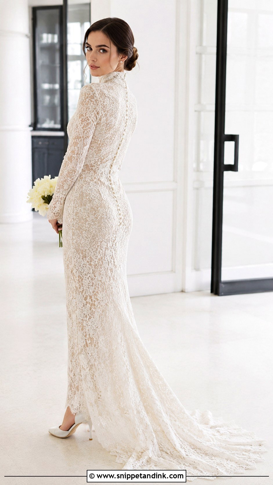Lily Collins Turtleneck Wedding Dress - Snippet and Ink - 30 Lily Collins Wedding Dress Ideas