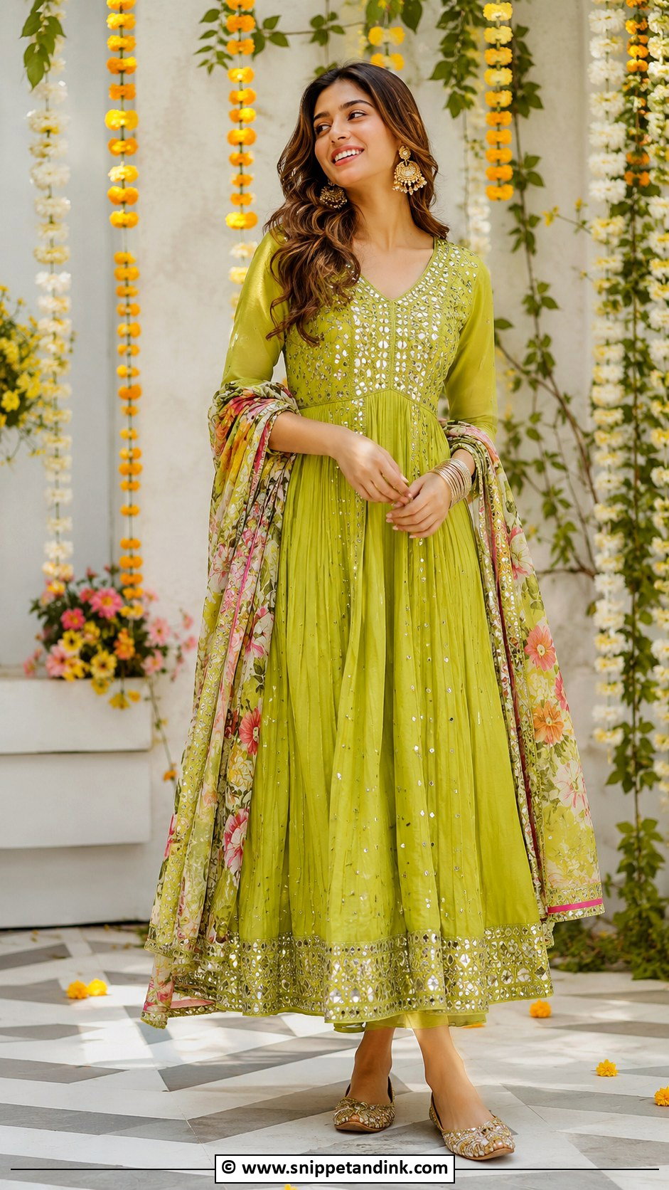 Lime Green Anarkali For Mehndi - Snippet and Ink - 25 Haldi Mehndi Outfit Ideas