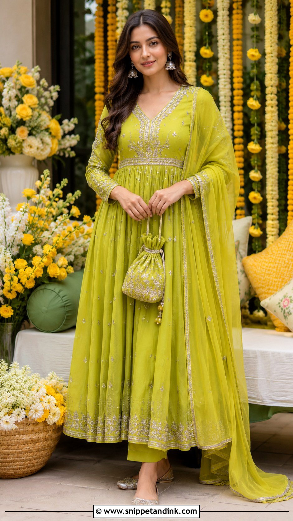 Lime Green Anarkali Mehendi Outfit - Snippet and Ink - 20 Mehendi Ceremony Outfit Ideas