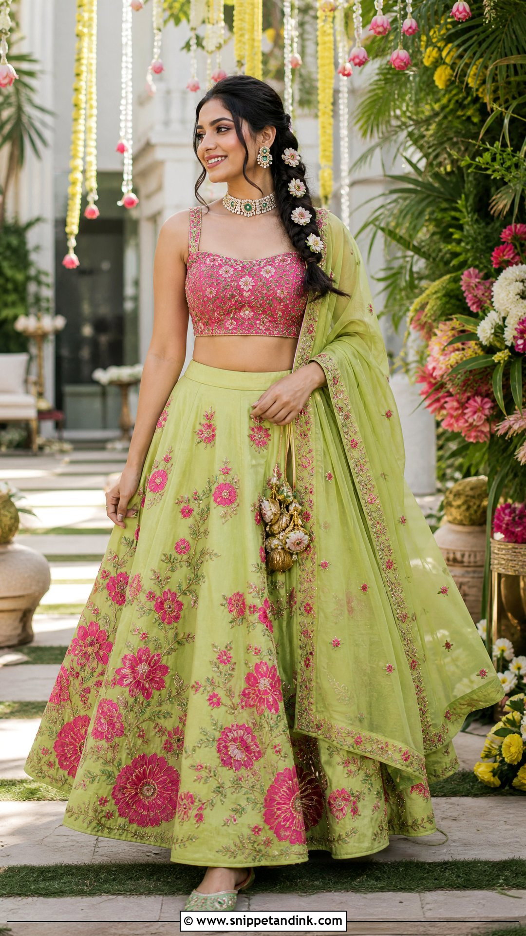 Lime Green And Pink Mehndi Bridal Lehenga - Snippet and Ink - 25 Mehndi Bridal Dress Ideas