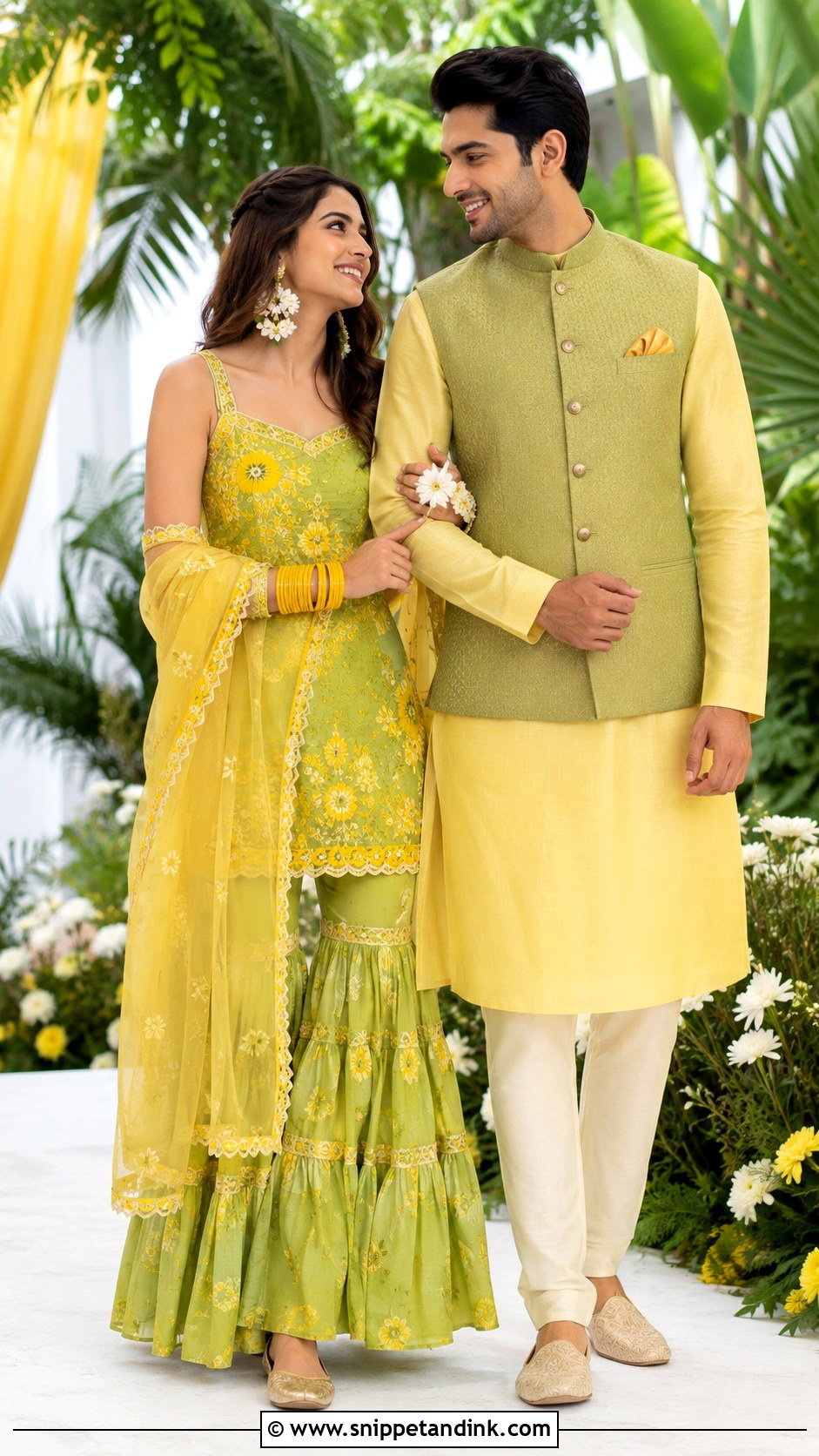Lime Green And Yellow Haldi Outfits - Snippet and Ink - 20 Haldi Outfits for Couple