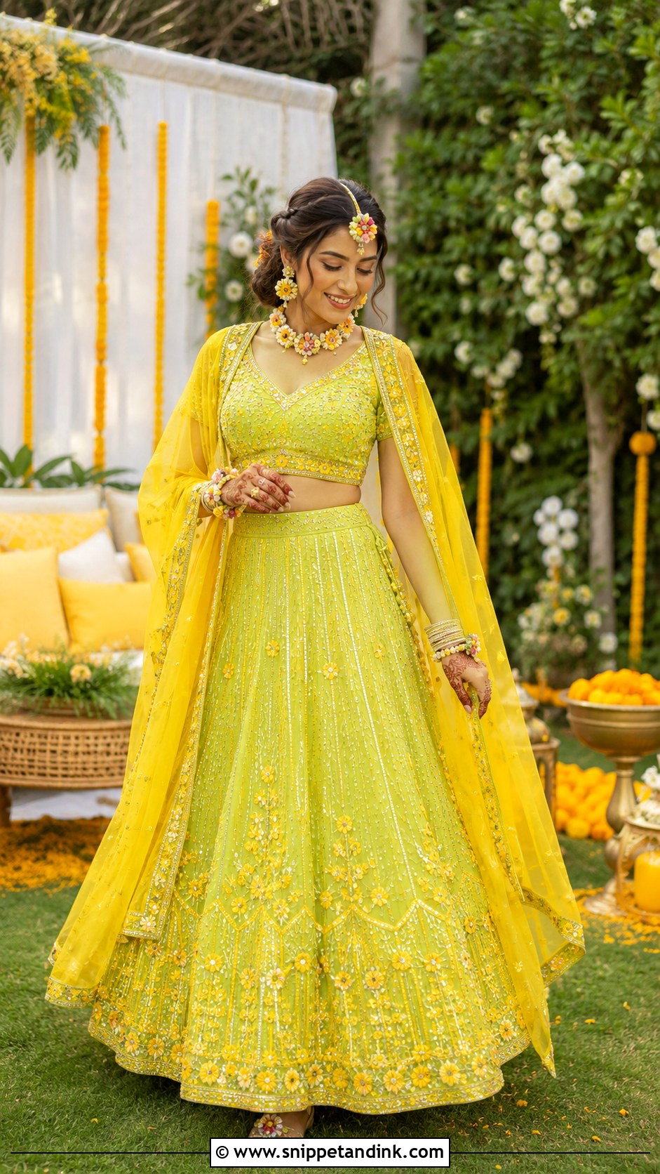 Lime Green Bridal Haldi Lehenga - Snippet and Ink - 25 Bridal Haldi Dress Ideas