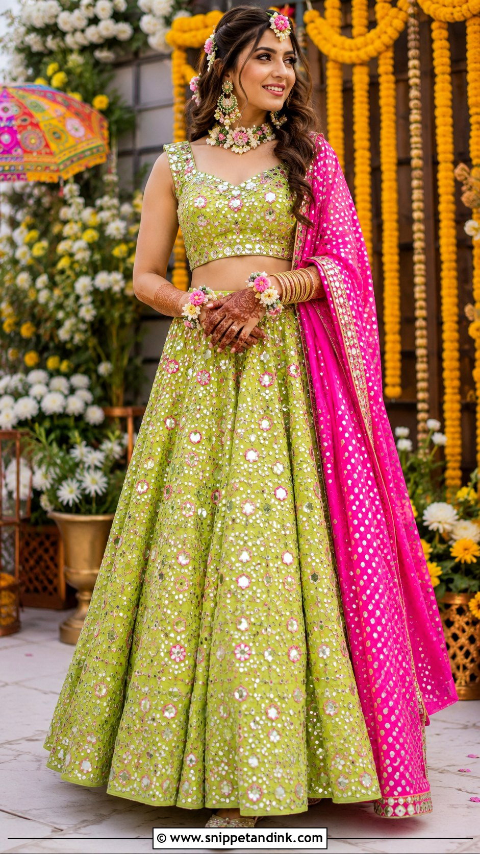 Lime Green Bridal Mehndi Lehenga - Snippet and Ink - 30 Bridal Mehndi Dresses Ideas