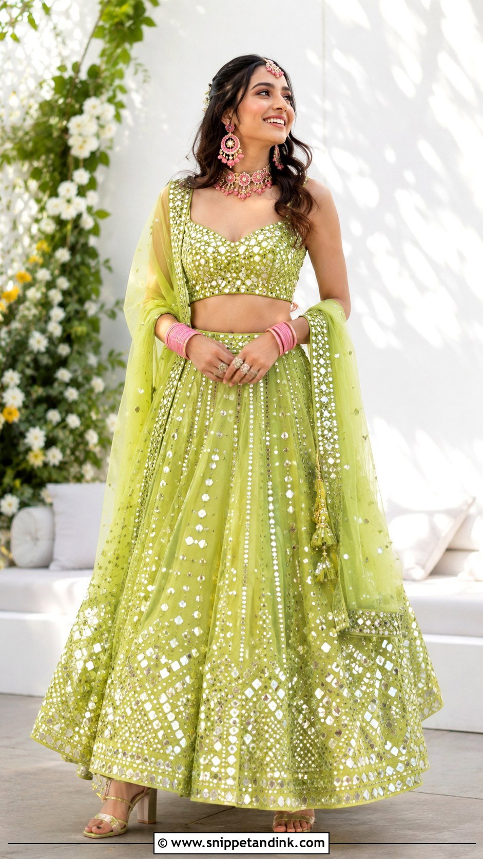 Lime Green Bridal Mehndi Lehenga - Snippet and Ink - 25 Bridal Mehndi Dresses