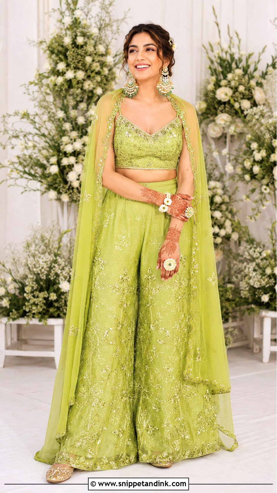 Lime Green Cape Set Mehandi Outfit - Snippet and Ink - 25 Indian Bridal Mehandi Outfits Brides