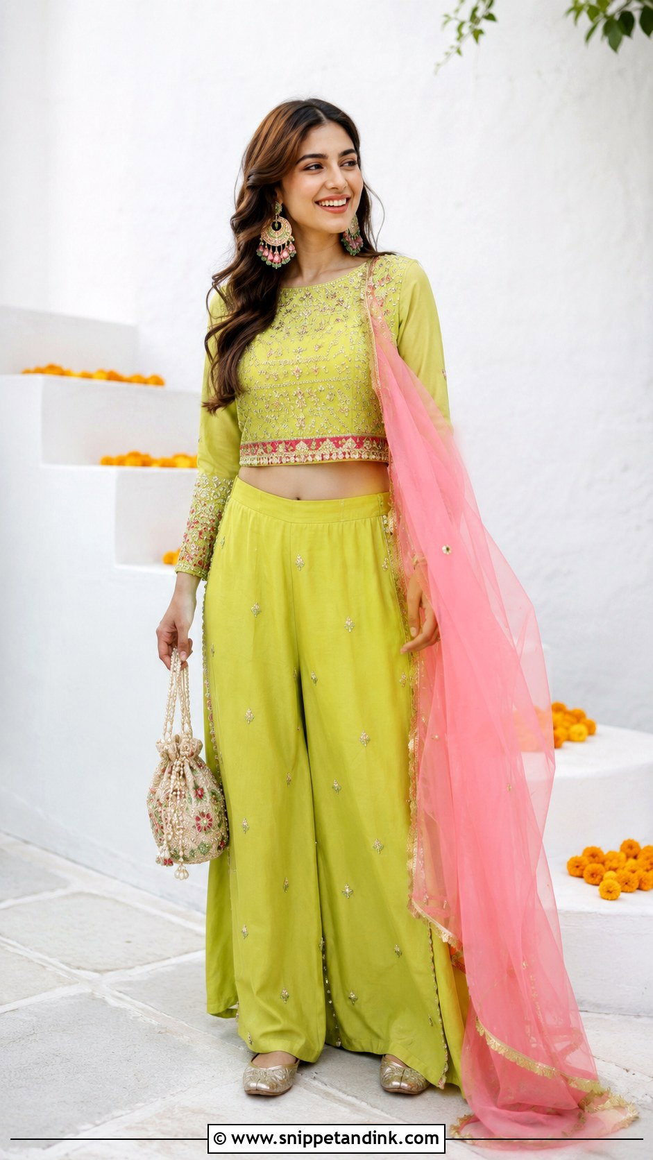 Lime Green Co Ord Haldi Outfit - Snippet and Ink - 20 Colourful Haldi Outfit Ideas