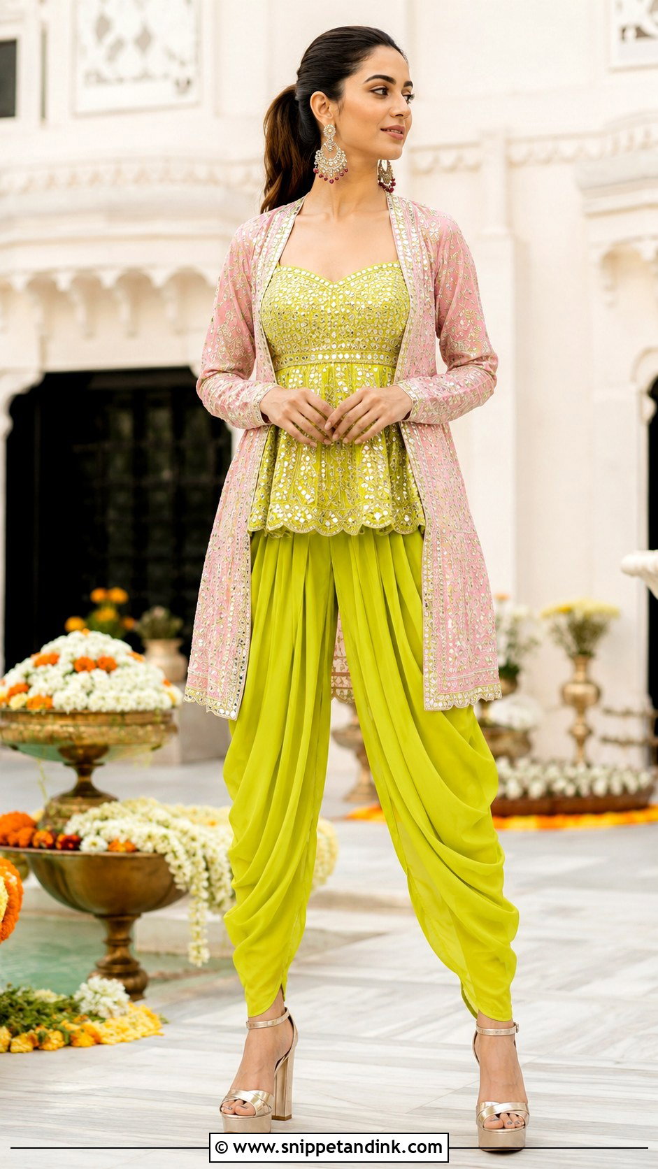 Lime Green Dhoti Pant Mehndi Outfit - Snippet and Ink - 20 Mehndi Ceremony Outfit for Sister Ideas