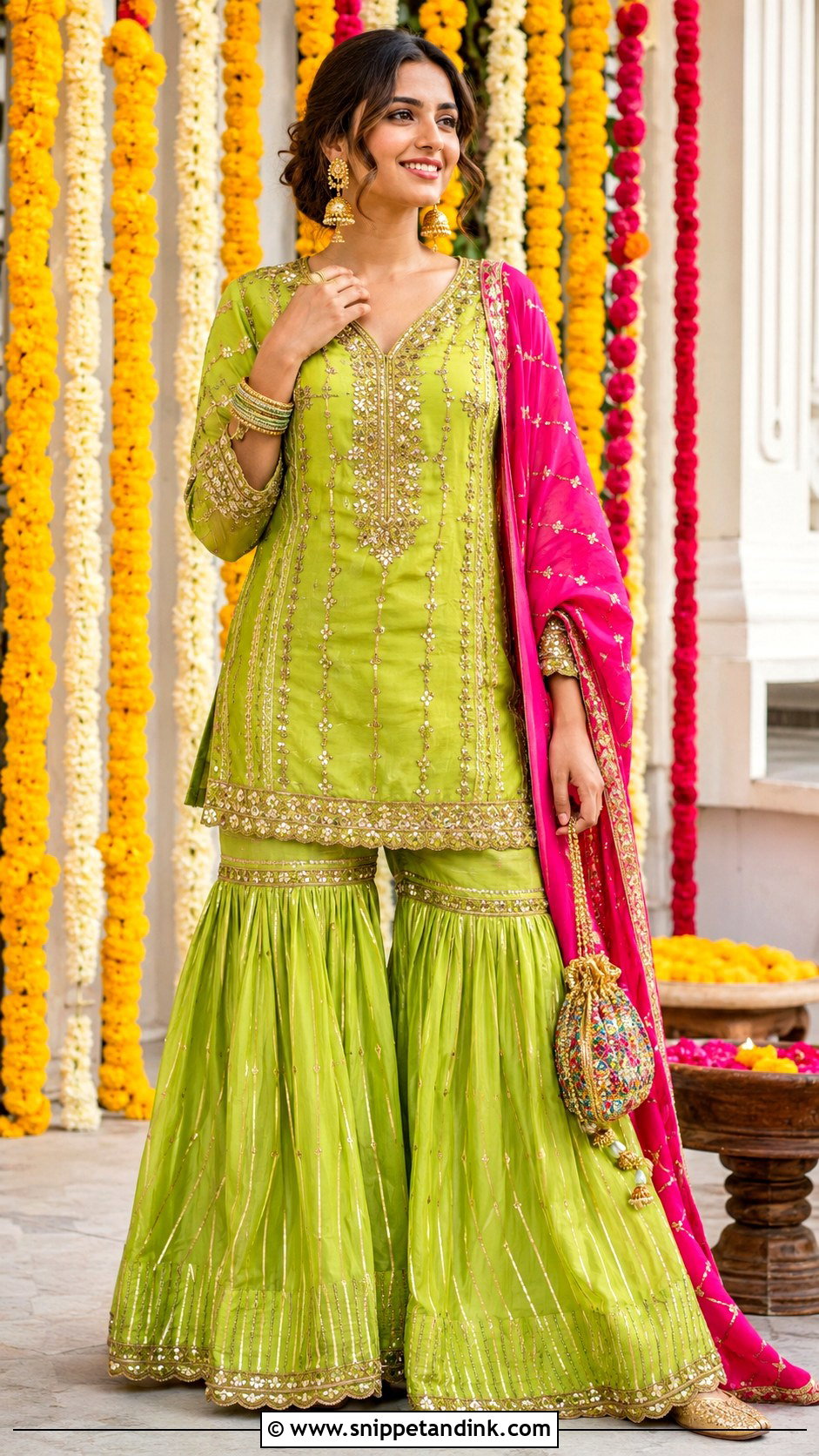 Lime Green Gharara Mehndi Outfit - Snippet and Ink - 20 Mehandi Function Dresses Mehndi Outfit
