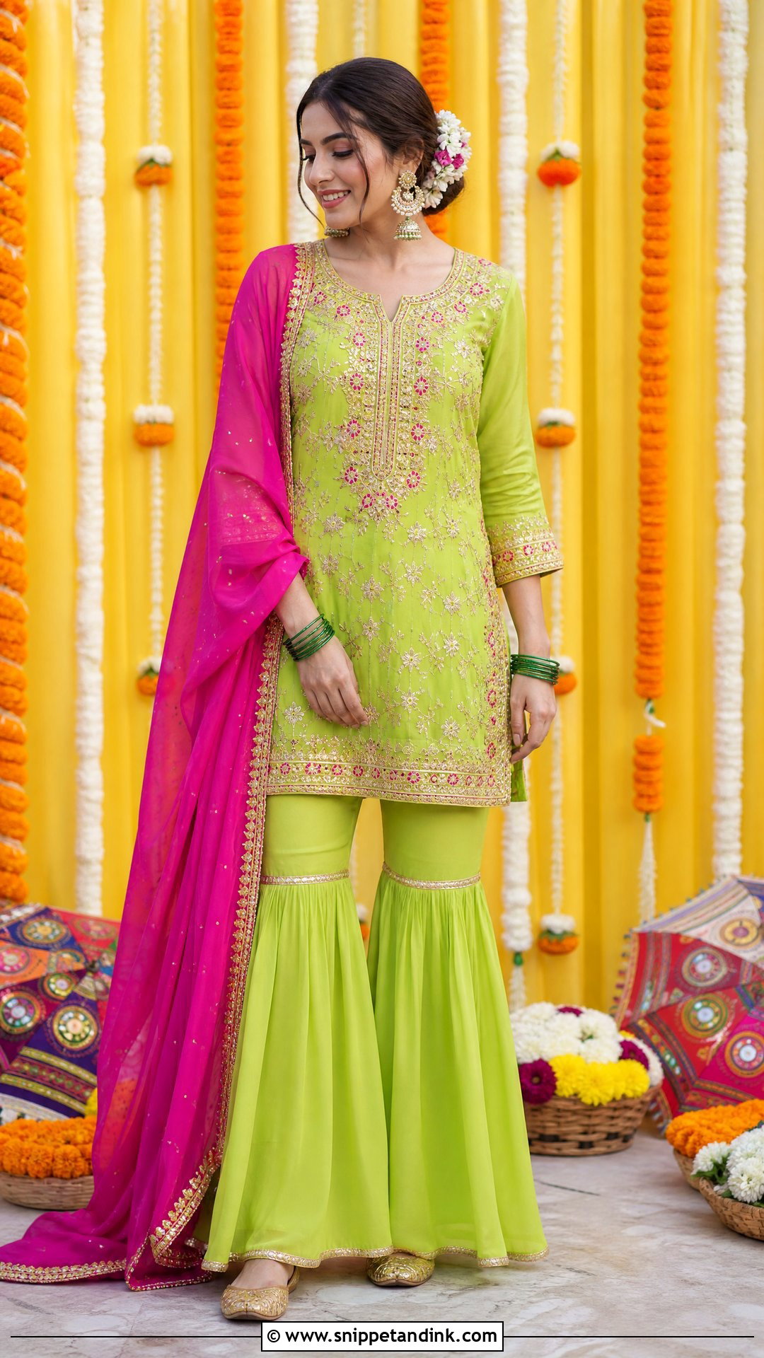 Lime Green Gharara for Mehndi - Snippet and Ink - 25 Dresses for Mehndi Function