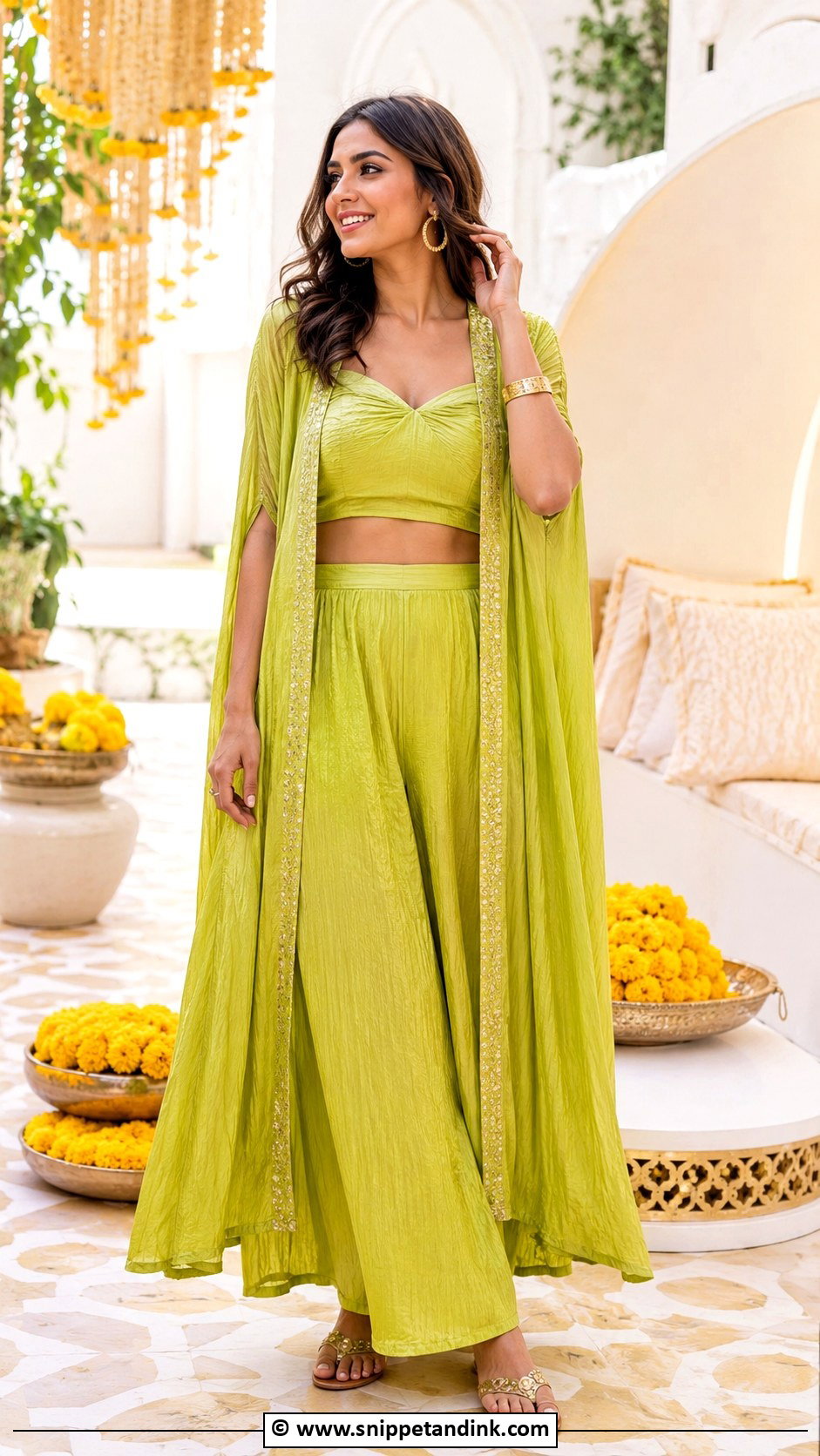 Lime Green Haldi Co Ord Set - Snippet and Ink - 35 Unique Haldi Outfits