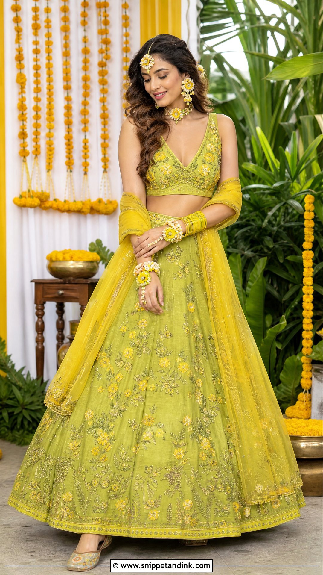 Lime Green Haldi Dress For Bride - Snippet and Ink - 25 Haldi Function Dress for Bride Ideas