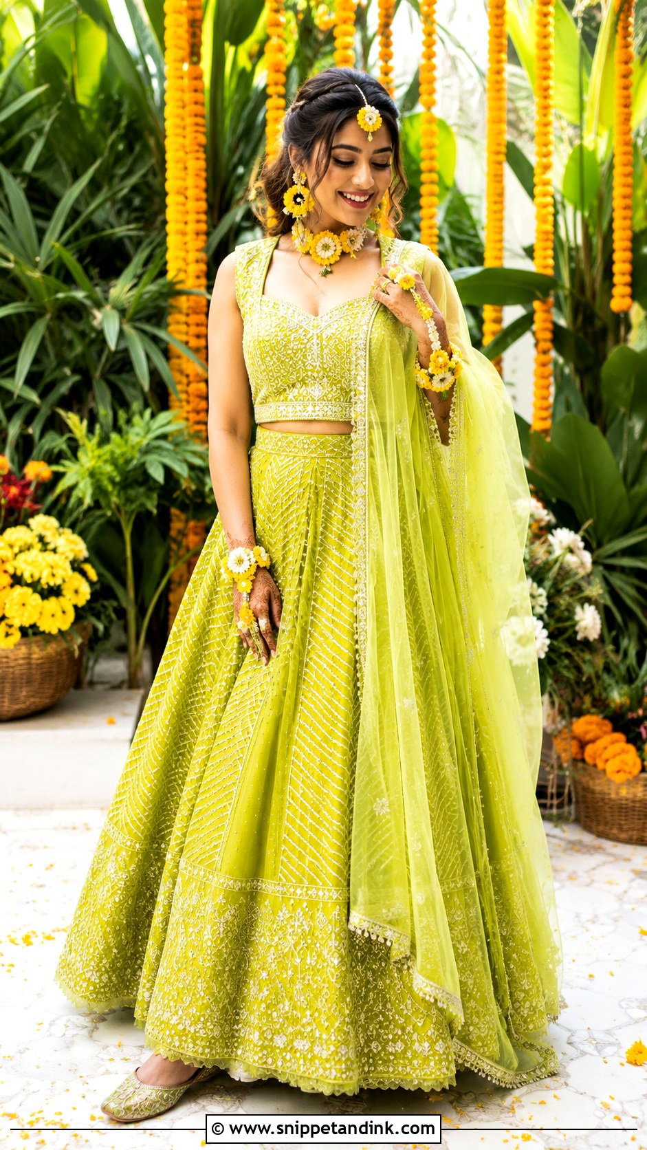Lime Green Haldi Dress for Bride - Snippet and Ink - 25 Indian Haldi Dress for Bride Ideas