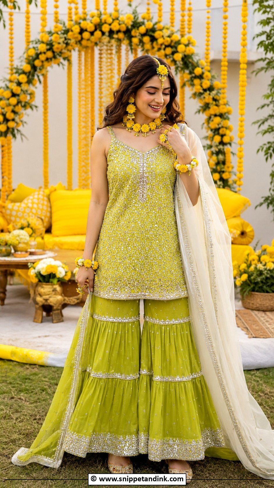 Lime Green Haldi Outfit - Snippet and Ink - 30 Unique Haldi Ceremony Outfit for Bride Ideas