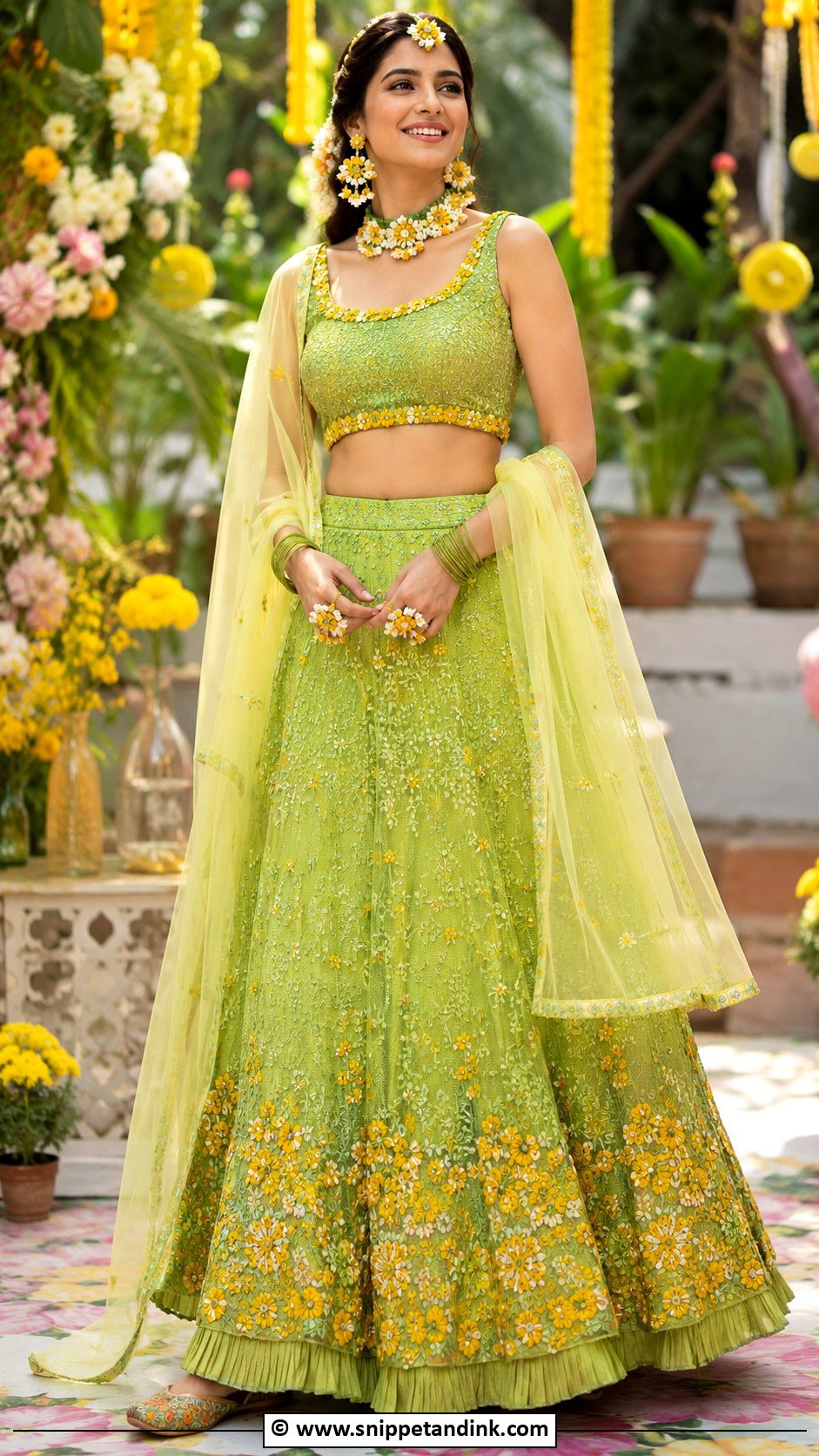 Lime Green Haldi Outfit For Bride - Snippet and Ink - 30 Haldi Outfit Ideas for Bride