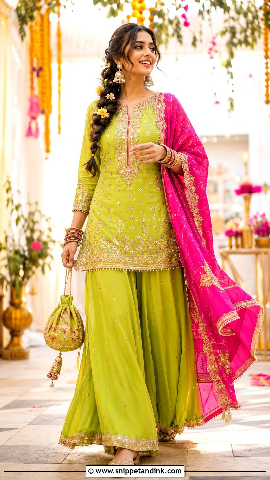 Lime Green Kurta Palazzo Mehndi Outfit - Snippet and Ink - 20 Mehndi Party Dress Ideas