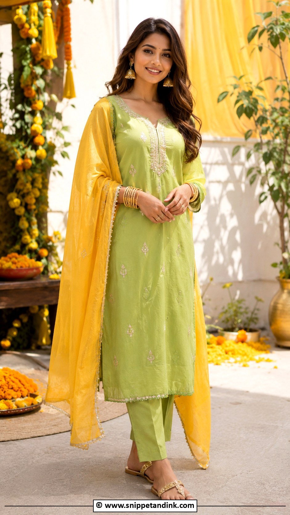 Lime Green Kurta Set For Haldi - Snippet and Ink - 30 Simple Haldi Dress Ideas