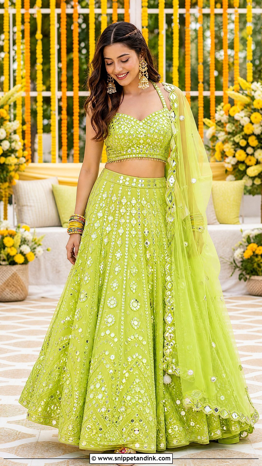 Lime Green Lehenga Choli Outfit - Snippet and Ink - 25 Mehndi Outfits for Bride