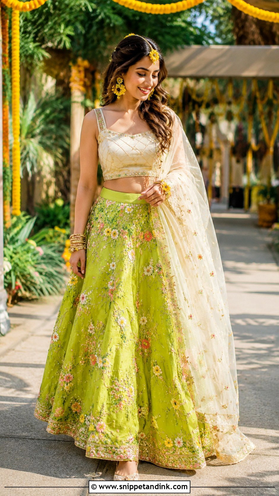 Lime Green Lehenga For Haldi - Snippet and Ink - 25 Haldi Ceremony Dress Ideas
