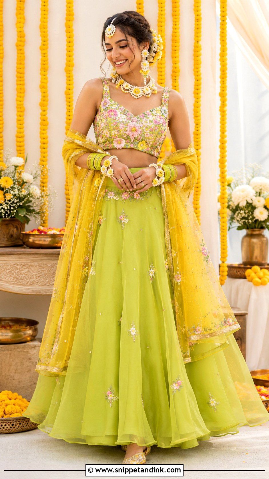Lime Green Lehenga For Haldi Bride - Snippet and Ink - 25 Outfit for Haldi Function for Bride Ideas