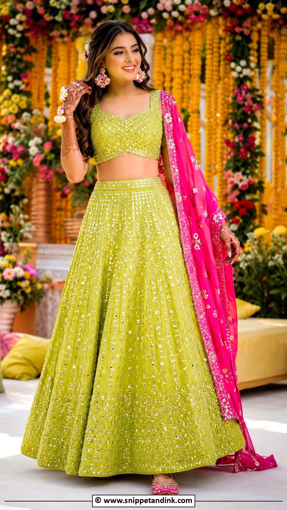 Lime Green Lehenga For Mehandi Bride - Snippet and Ink - 30 Mehandi Outfits Brides