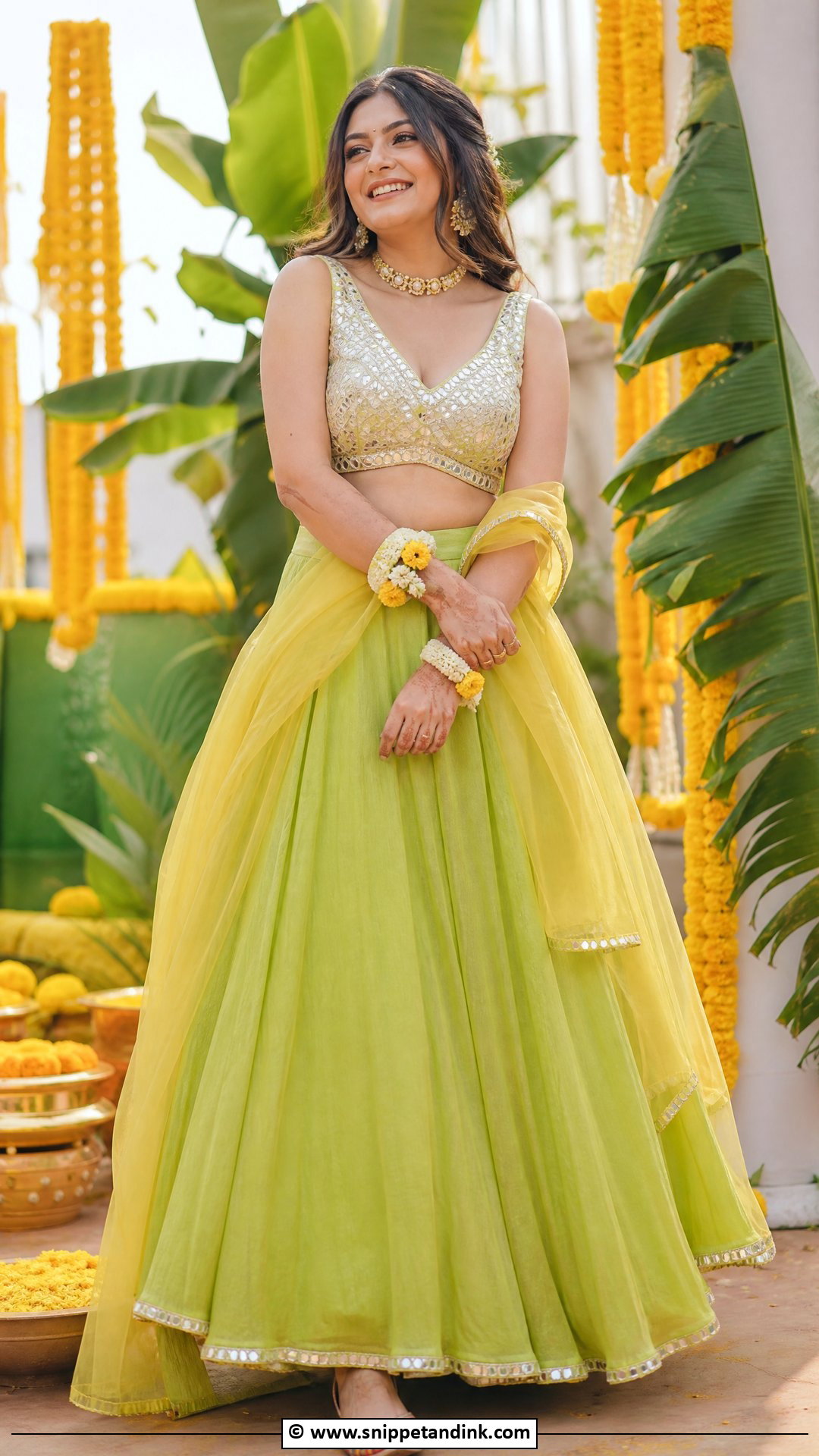 Lime Green Lehenga Haldi Outfit - Snippet and Ink - 35 Haldi Outfit Ideas