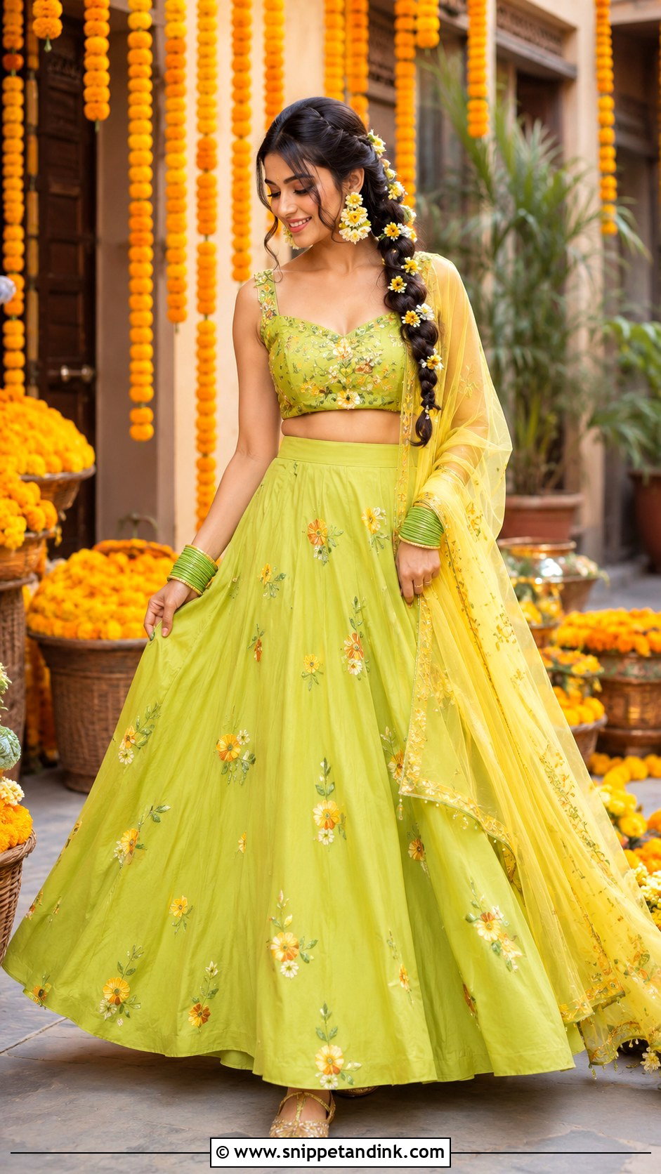 Lime Green Lehenga Haldi Outfit - Snippet and Ink - 20 Haldi Inspo Outfit Ideas