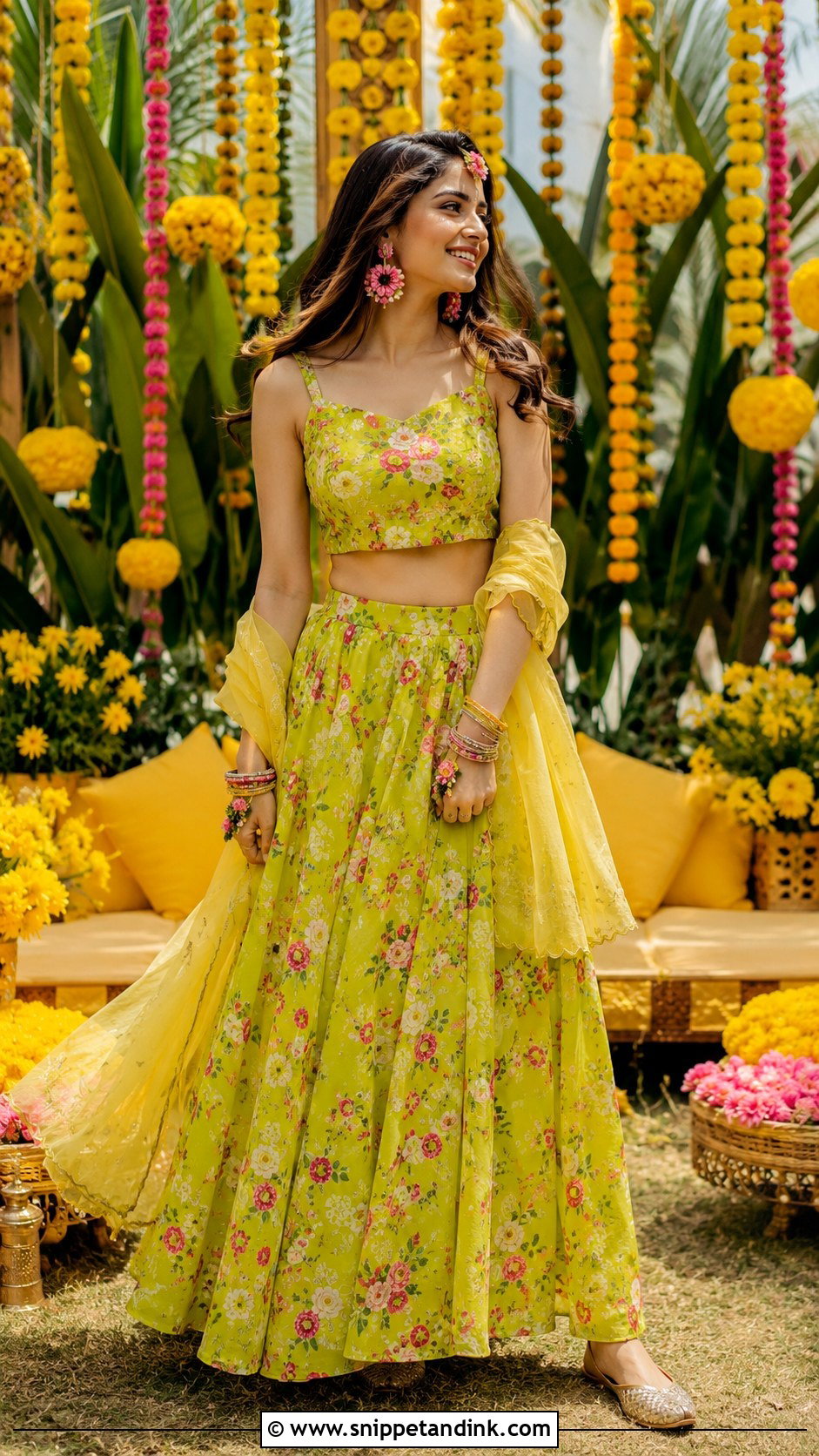 Lime Green Lehenga Haldi Outfit - Snippet and Ink - 20 Haldi Rasam Dress Ideas