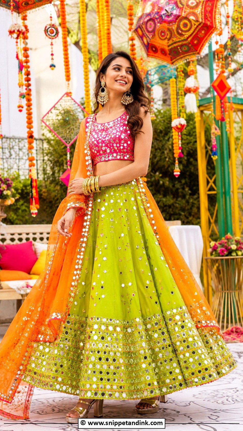 Lime Green Lehenga Mehendi Outfit For Sister - Snippet and Ink - 30 Mehendi Outfits Sisters
