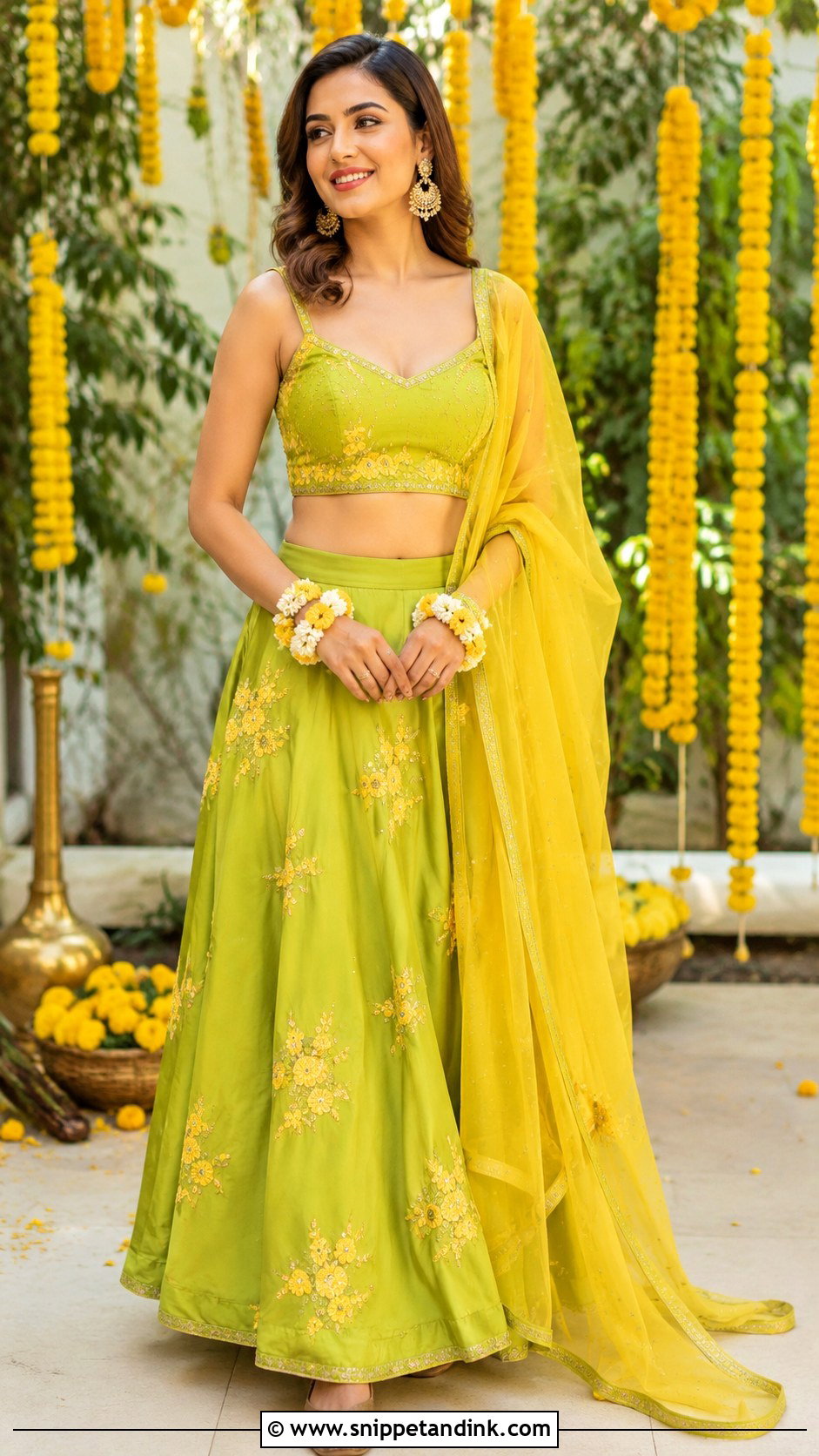 Lime Green Lehenga for Haldi - Snippet and Ink - 20 Outfits for Haldi Ceremony