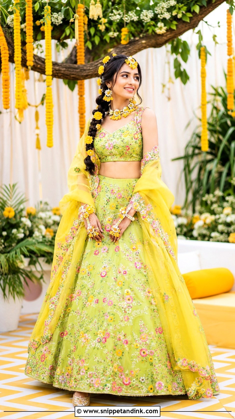Lime Green Lehenga for Haldi - Snippet and Ink - 20 Haldi Theme Dress Ideas