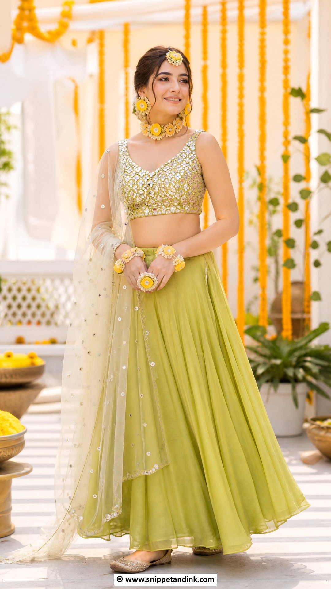 Lime Green Lehenga for Haldi Bride - Snippet and Ink - 35 Haldi Outfits for Bride