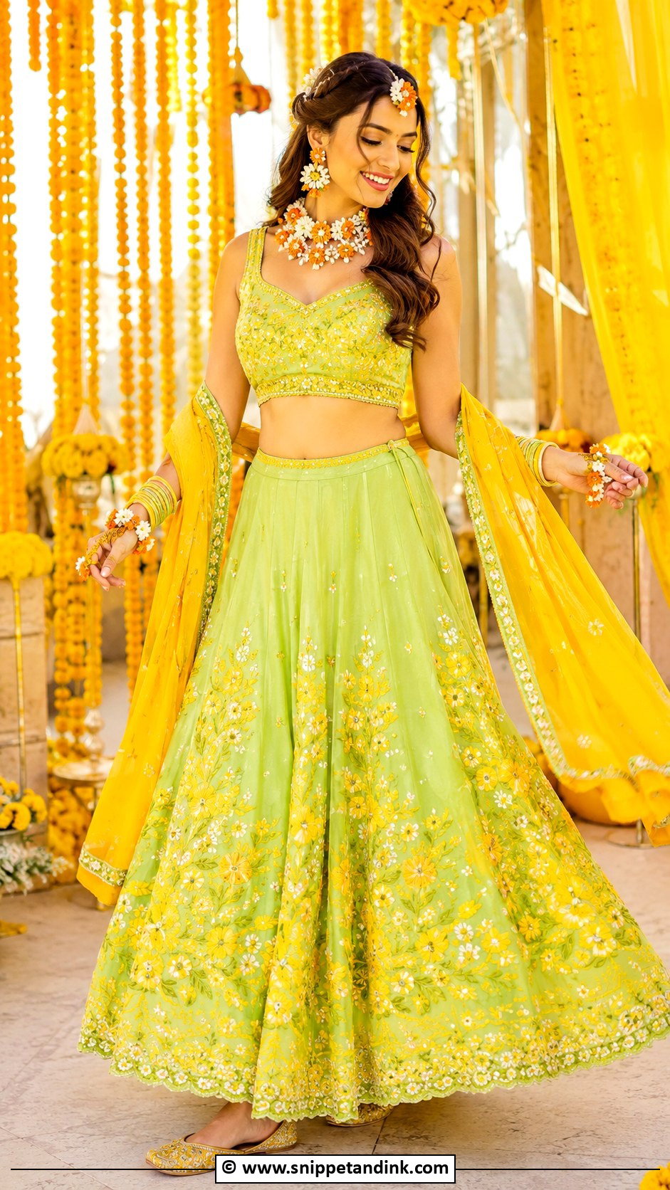 Lime Green Lehenga for Haldi Bride - Snippet and Ink - 30 Unique Haldi Outfits for Bride