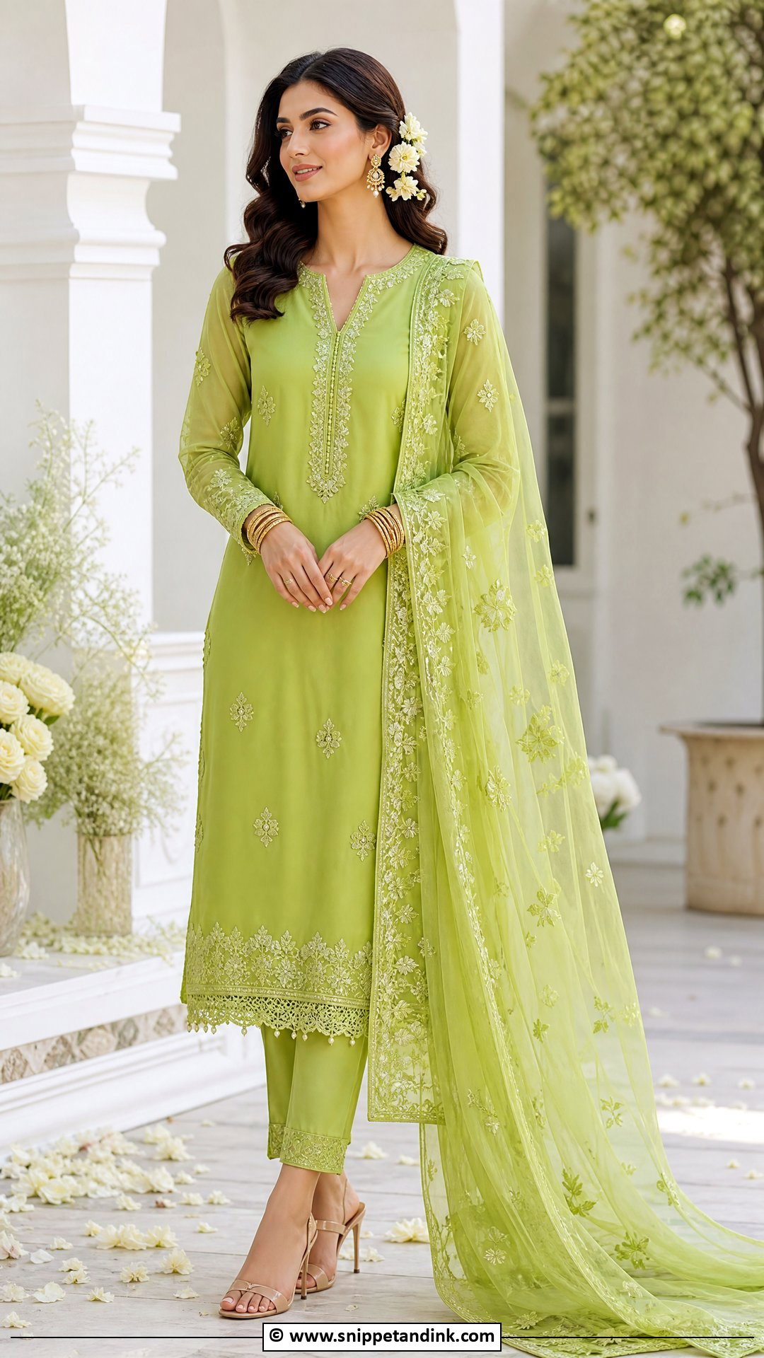 Lime Green Mayon Dress With Dupatta - Snippet and Ink - 35 Mayon Dresses
