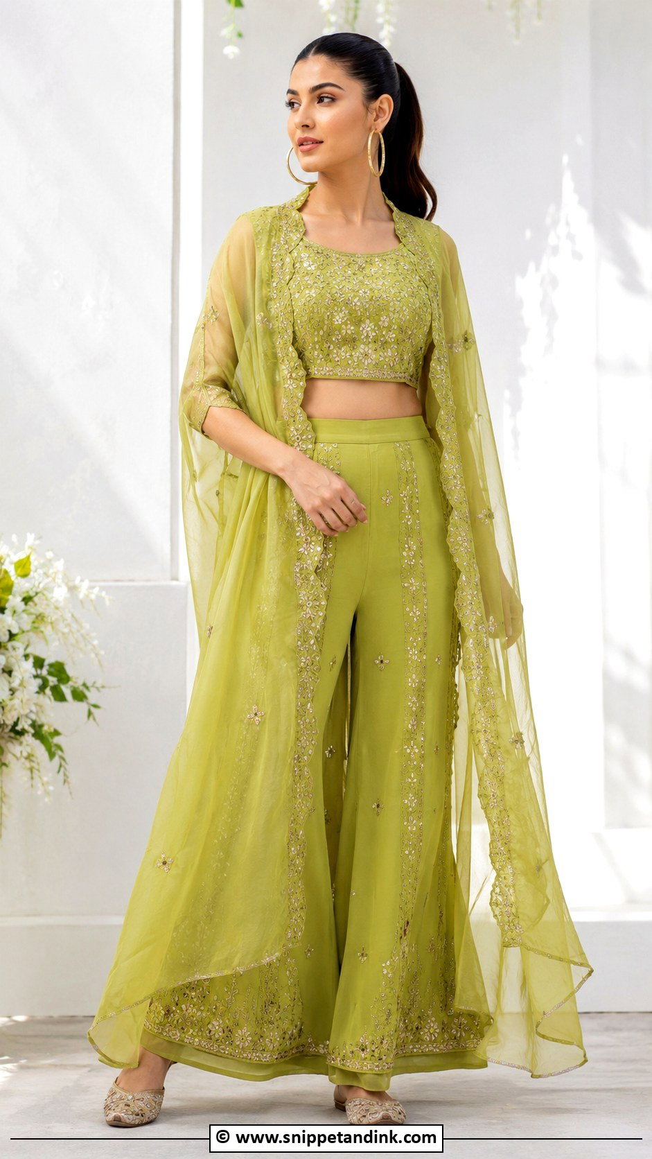 Lime Green Mehandi Co Ord Outfit - Snippet and Ink - 30 Mehandi Outfits