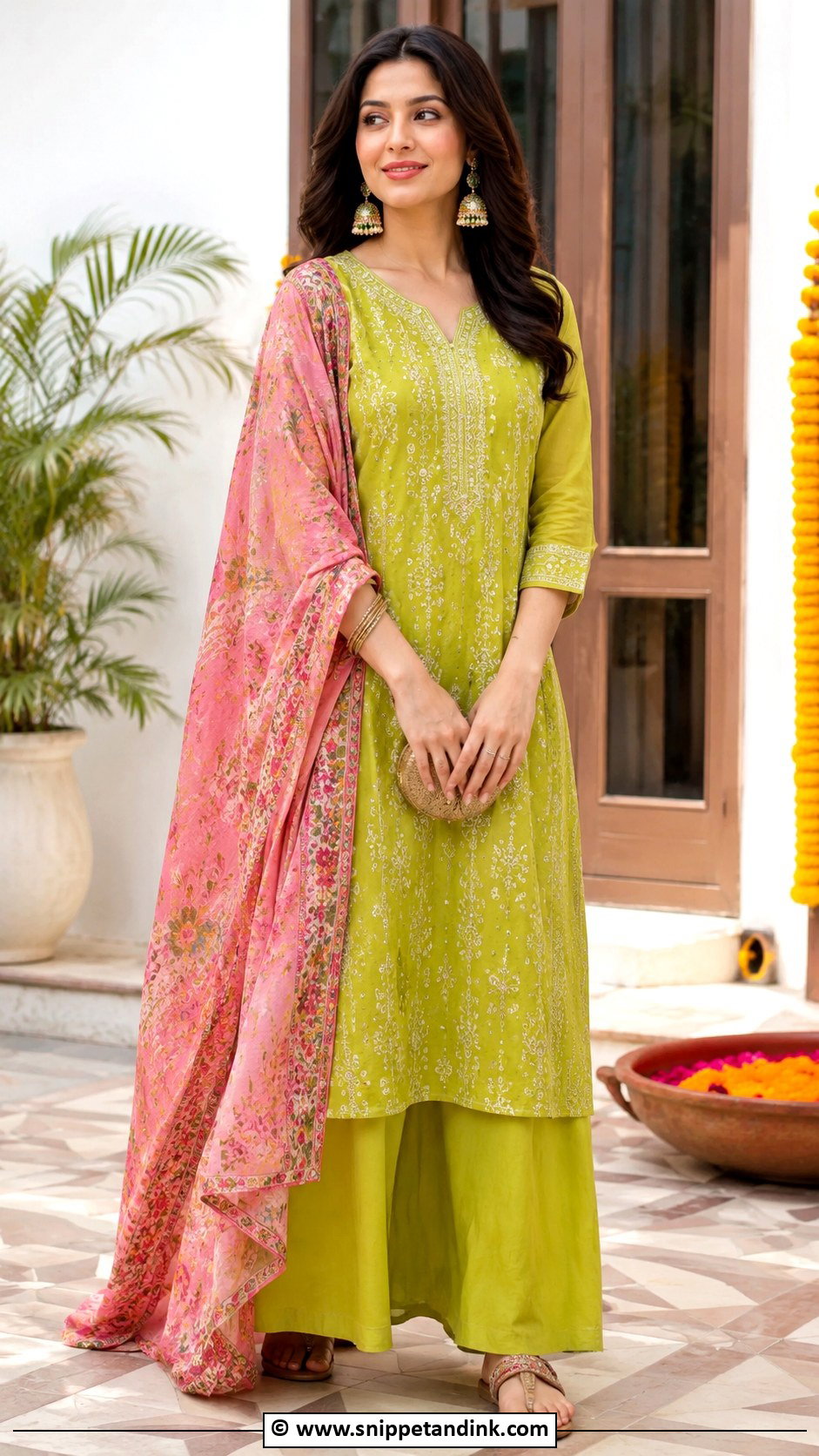 Lime Green Mehandi Kurta Set - Snippet and Ink - 30 Mehandi Dress Ideas