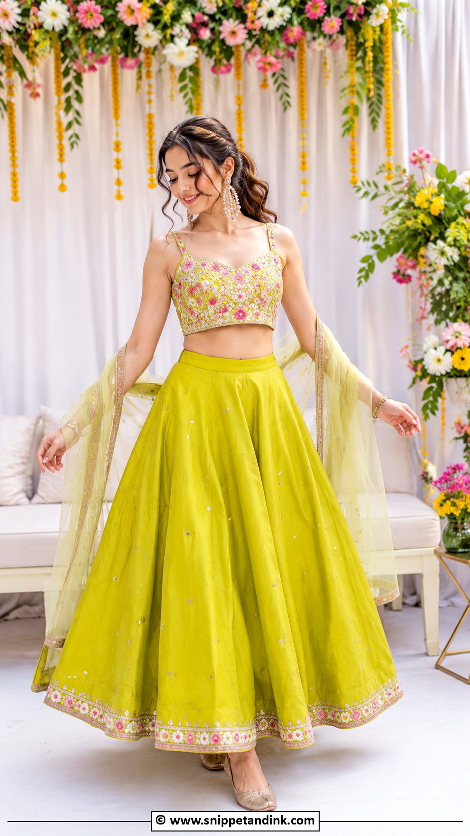 Lime Green Mehendi Bridal Outfit - Snippet and Ink - 30 Mehendi Bridal Outfit Ideas