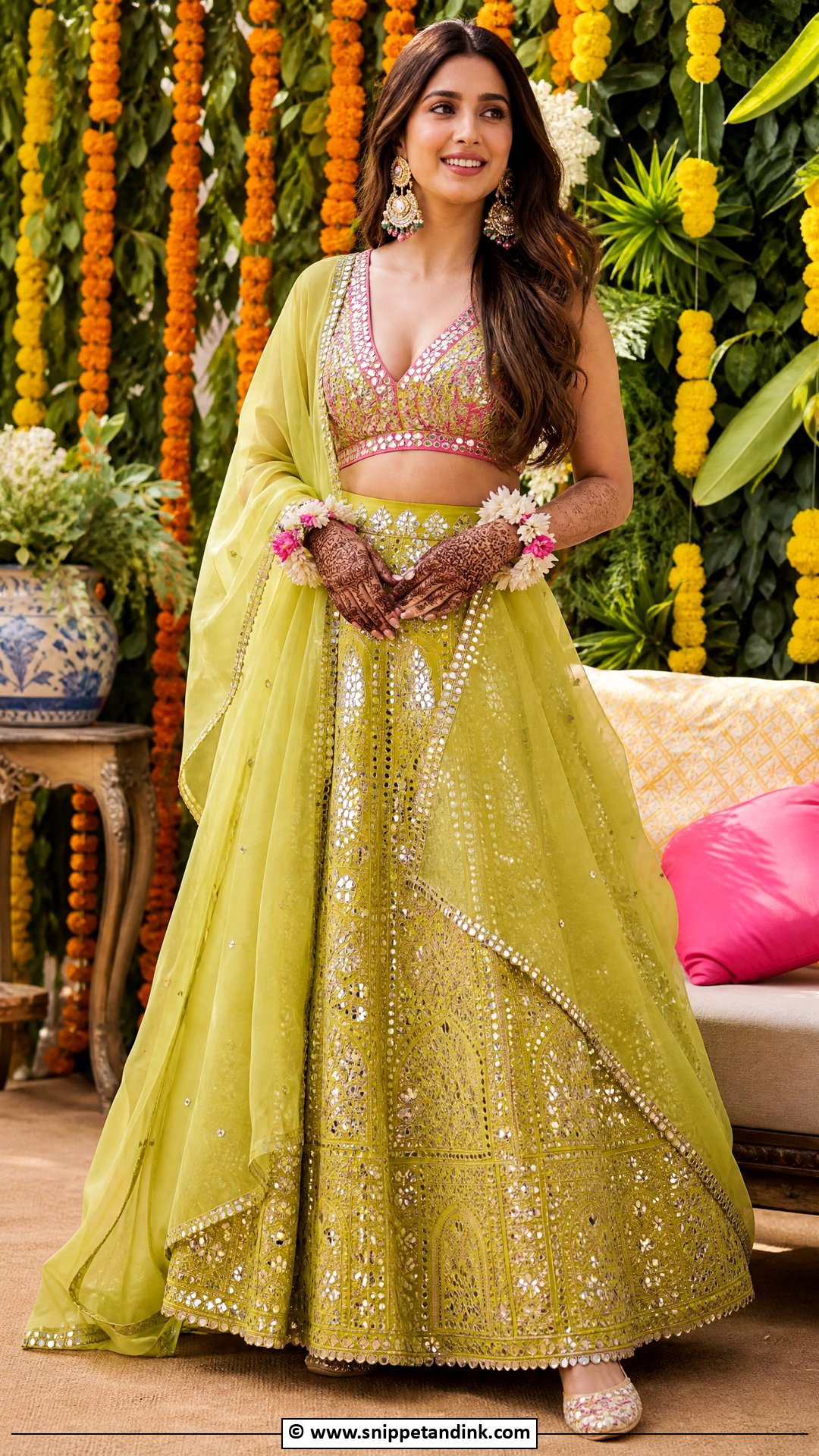 Lime Green Mehndi Lehenga For Bride - Snippet and Ink - 35 Mehndi Dress for Bride Ideas