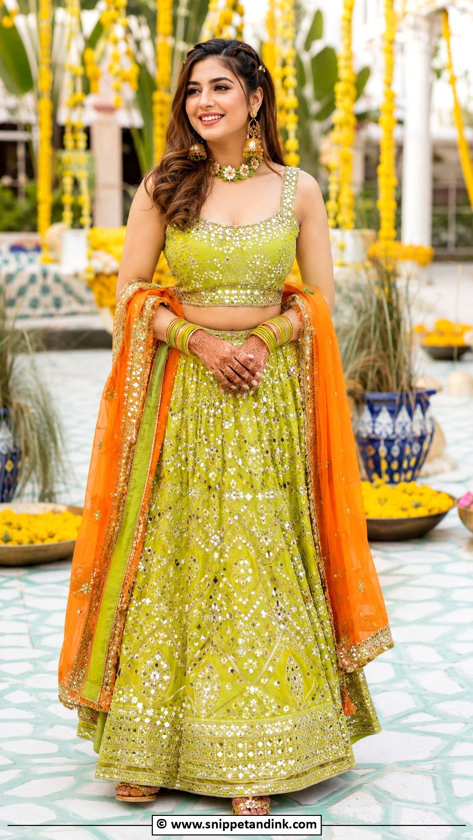 Lime Green Mehndi Lehenga - Snippet and Ink - 30 Pakistani Mehndi Dress Ideas