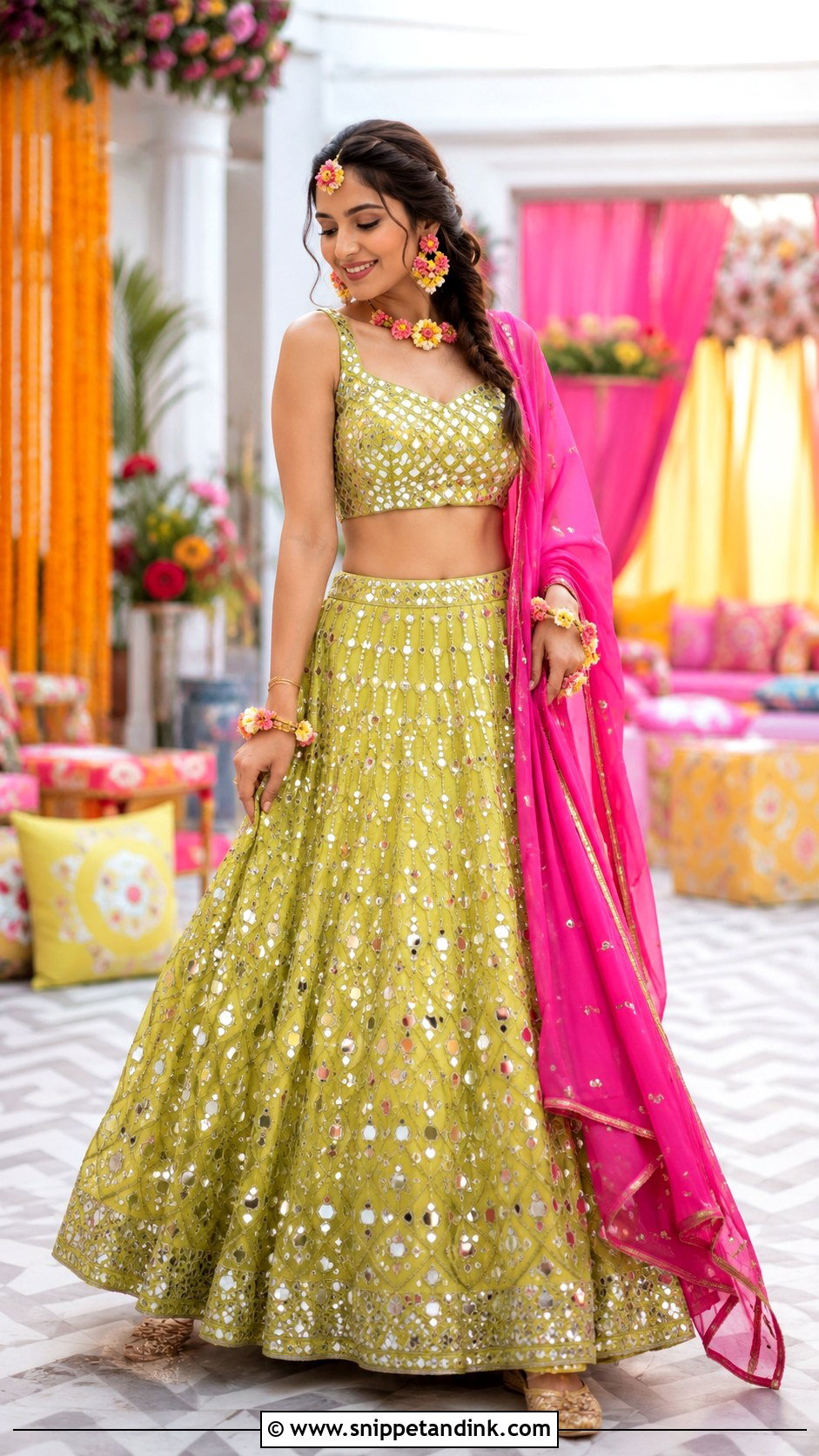 Lime Green Mehndi Outfit - Snippet and Ink - 30 Mehndi Outfit for Bride Ideas