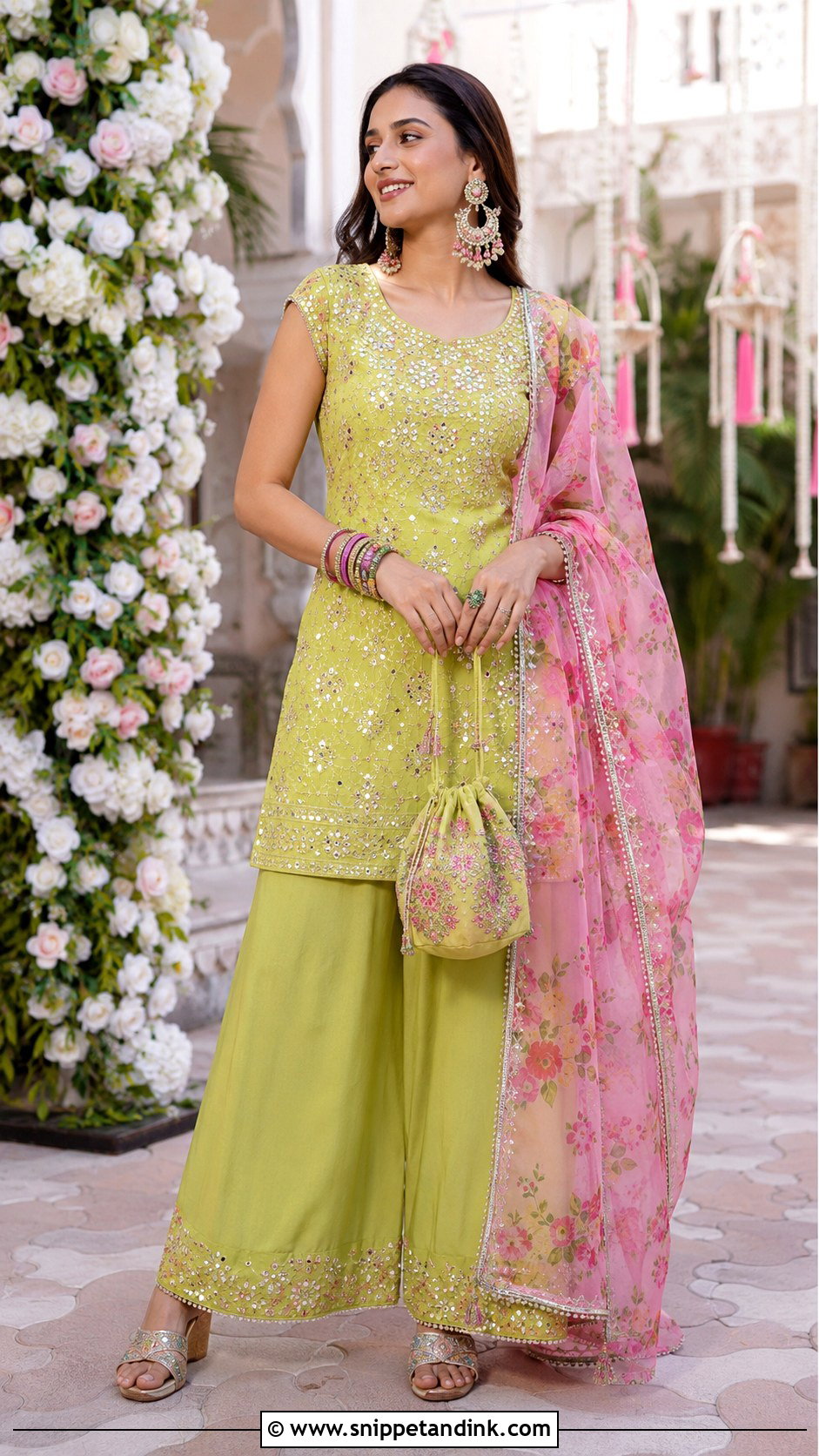 Lime Green Palazzo Suit Mehendi Outfit - Snippet and Ink - 20 Indian Wedding Mehendi Outfits