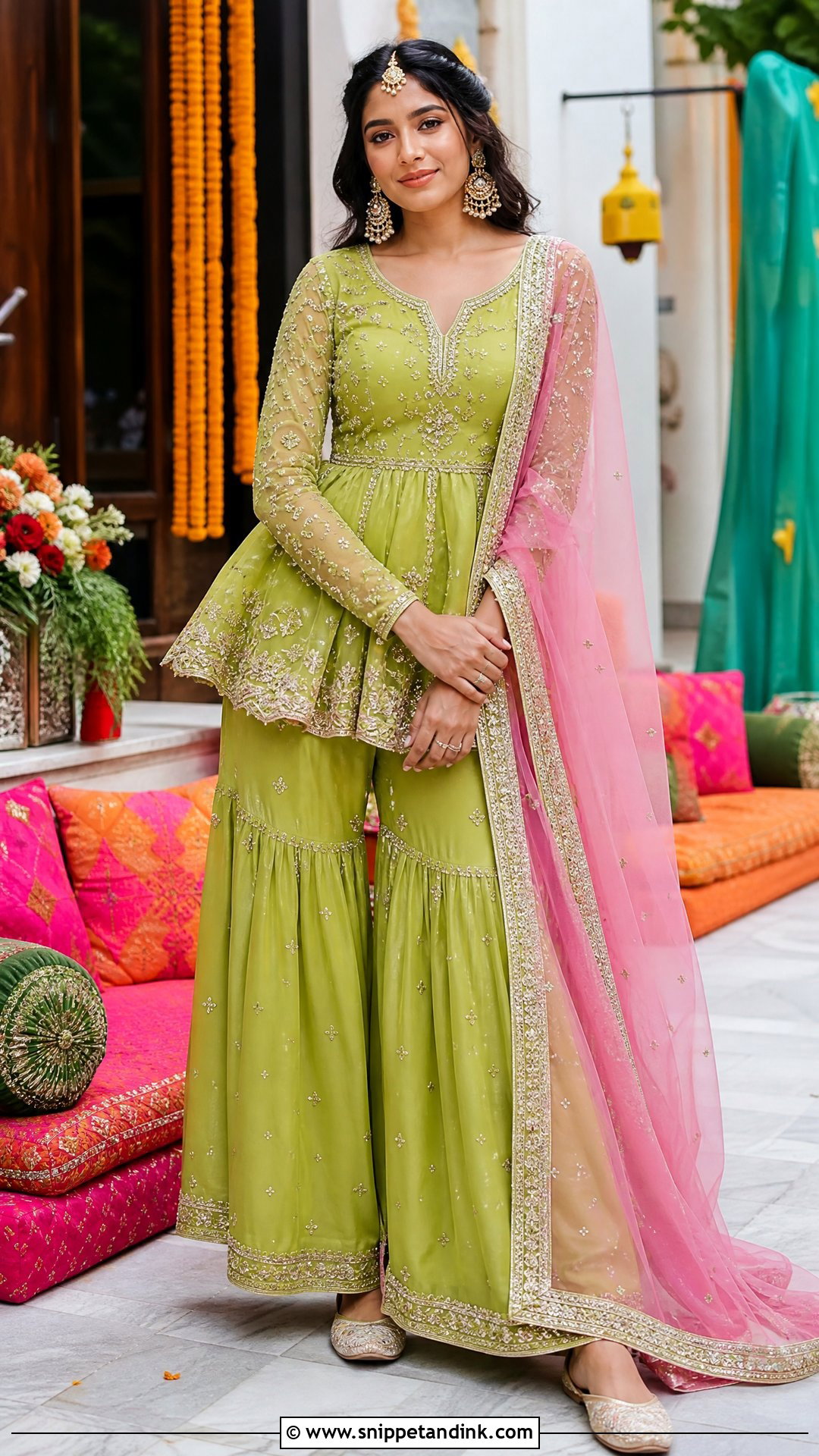 Lime Green Peplum Sharara Suit - Snippet and Ink - 20 Suit for Mehndi Function Ideas